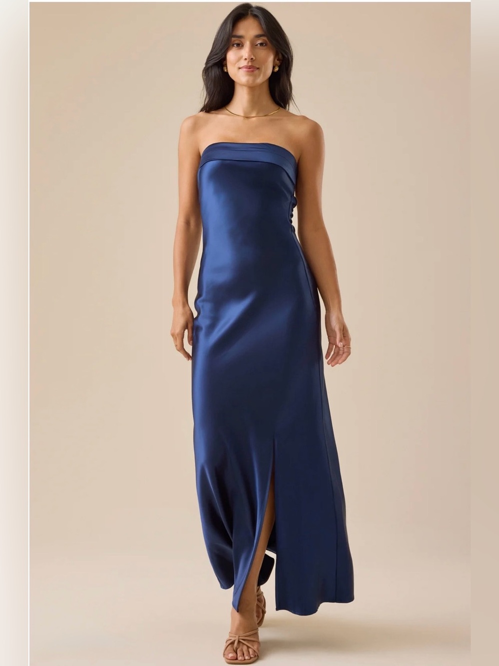 Altar'd State Navy Paityn Strapless Satin Maxi Dress Sz Small
